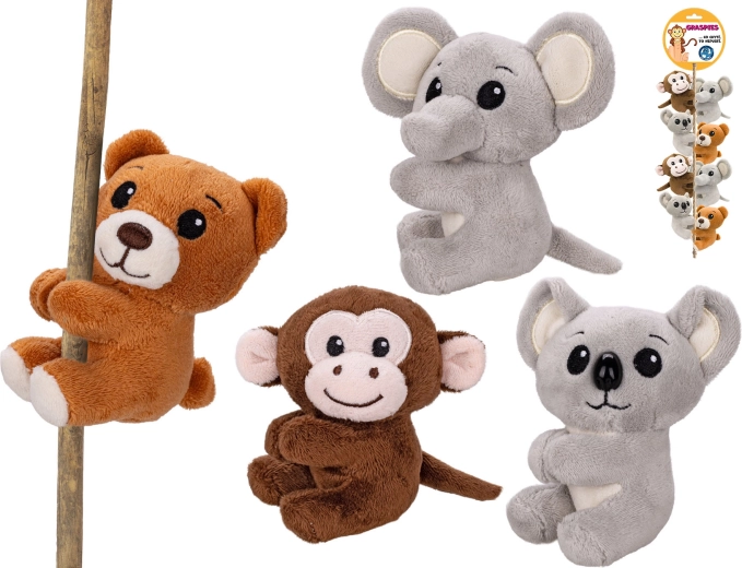 Plüsches Safari-Tier mit Clip an einer Schnur, 8 cm – 1 Stück