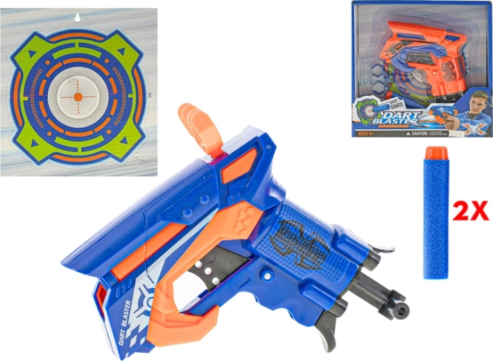 Spielzeugpistole zum Spannen mit Schaumstoffgeschossen und Zielscheibe 11 cm