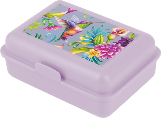 Lila Brotdose mit Kolibri-Motiv
