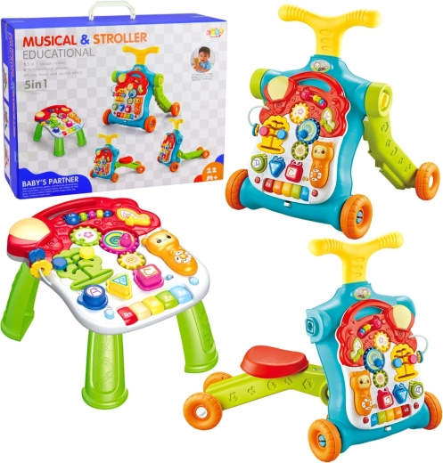 Multifunktionaler 5-in-1-Lauflernwagen mit abnehmbarem interaktivem Panel, Rutschfahrzeug, Roller und Lerntisch