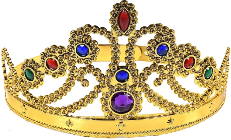 Karnevalskrone für Prinzessin, goldfarben mit Schmucksteinen - 1 Stück