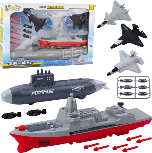 Militärset für Kinder mit Flugzeugträger, U-Boot und Kampfjets