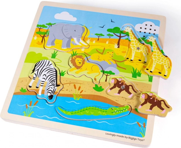 Holzpuzzle Spiel Safari mit Soundeffekten