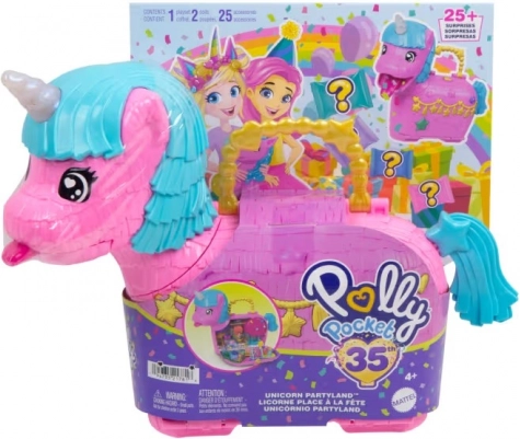 Polly Pocket Einhorn-Überraschung – Geburtstags-Spielset mit Mikropuppen und Zubehör