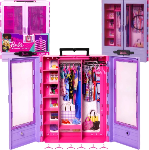 Barbie Fashionistas großer Kleiderschrank für Puppenkleidung mit Kleiderbügeln