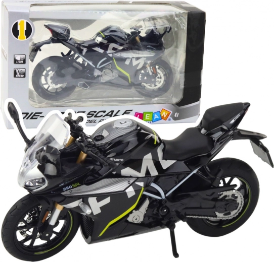 Metallsportmotorrad 1:12 mit Licht und Sound – schwarz