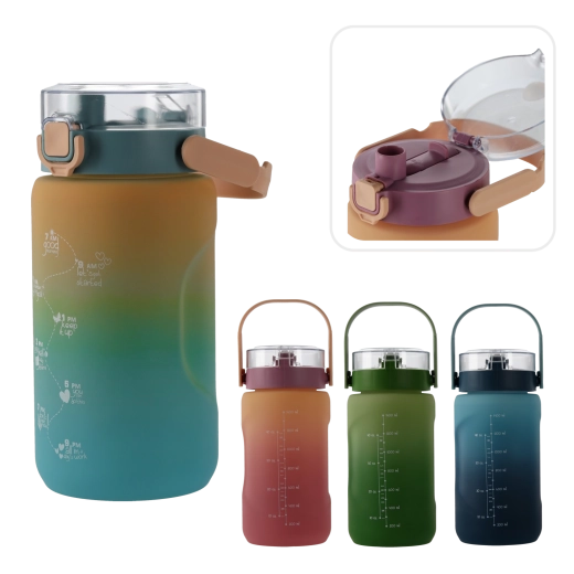 Wasserflasche 1,5 l mit Zeitmarkierungen, Ombré Grün