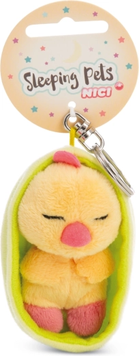 Plüsch-Schlüsselanhänger NICI Sleeping Pets schlafendes Küken im grünen Etui 12 cm