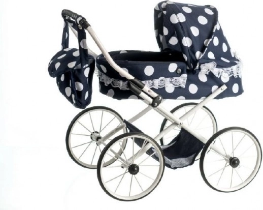 Puppenwagen Ewa Retro, schwarz mit Punkten und Spitze