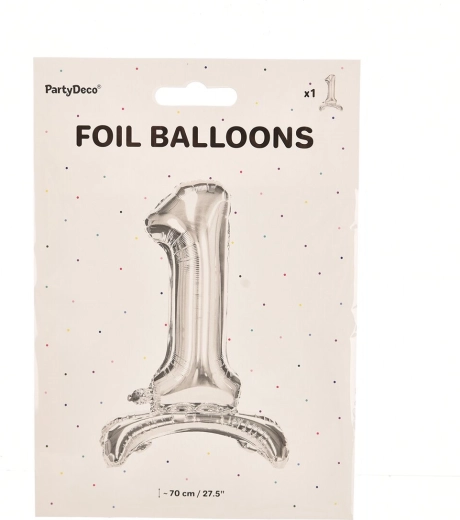 Folien-Standballon Zahl 1 silber 70 cm