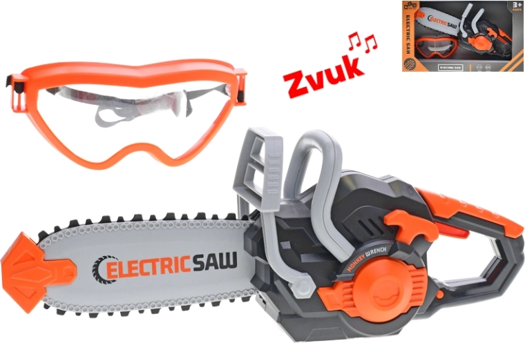 Elektrische Kindermotorsäge mit Schutzbrille, 34 cm