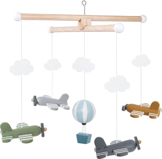 Jabadabado Holz-Mobile über dem Babybett Flugzeuge