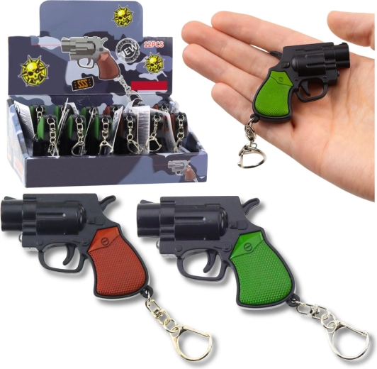 Mini-Schlüsselanhänger in Pistolenform mit LED-Licht und Laser 6,5 cm