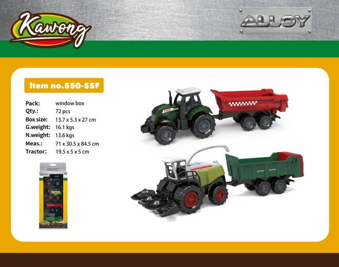 Traktor und Mähdrescher mit Anhängern Metall/Kunststoff 19,5 cm
