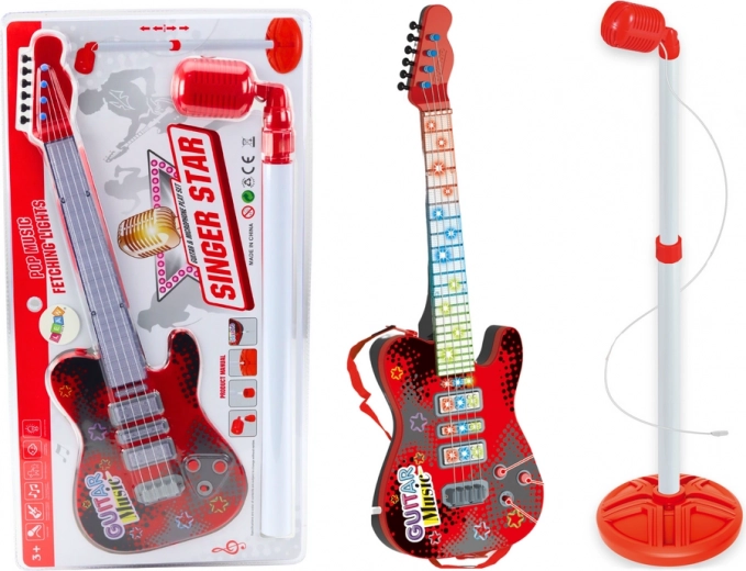 Elektrische Kinder-Gitarre mit Stativ und Mikrofon – rot