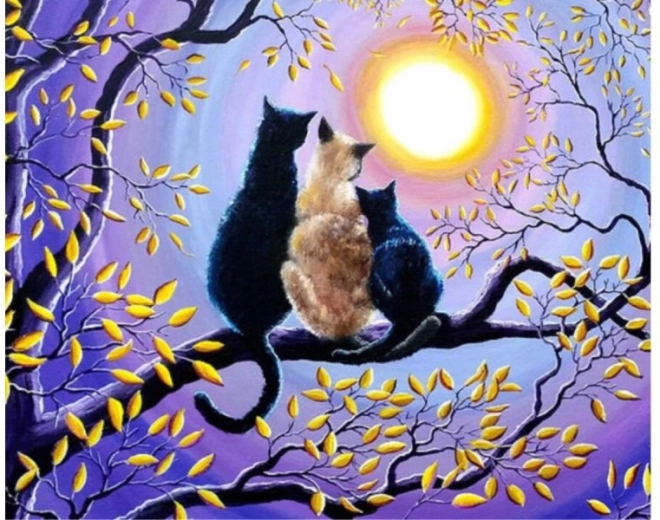 Diamantmosaik (Diamond Painting) Katzenfamilie auf einem Baum 40 × 30 cm
