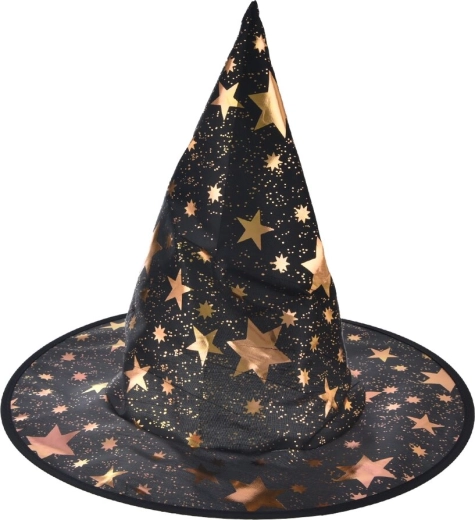Schwarzer Hexenhut mit Sternen aus Polyester
