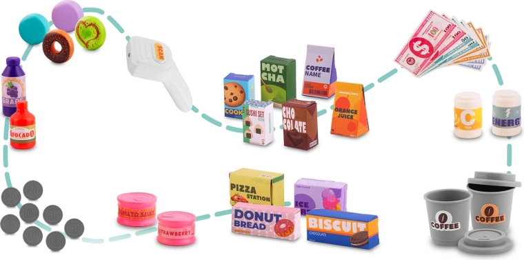 Umfangreiches Zubehörset für den Kaufladen