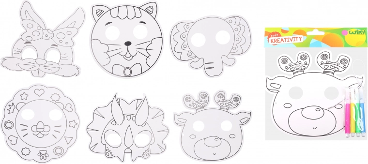 Kreativ-Set – Ausmalmaske mit 4 Filzstiften (22,5 × 20,5 cm)