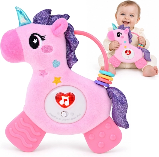 Interaktives Hängespielzeug für Babys – Einhorn mit Beißring und 12 Melodien