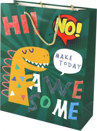 Papiergeschenktasche grün mit Dinosaurier 41,5 × 30 × 12 cm