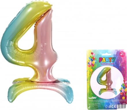 Folienballon Zahl 4 Regenbogen 80 cm