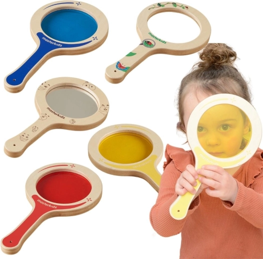 Masterkidz Set aus 5 Holz-Paddeln mit Farblinsen und Lupe