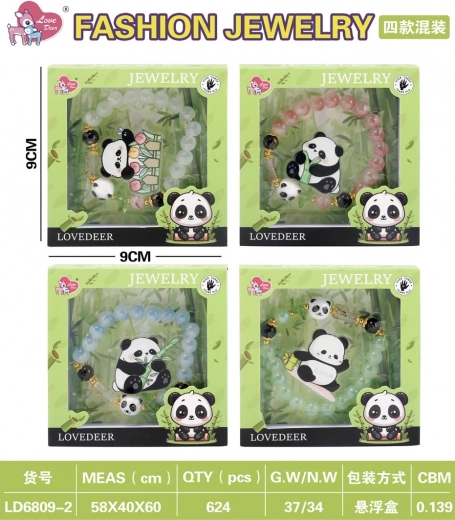 Kinderschmuck-Set mit Panda – weißes Armband und Haarklammer