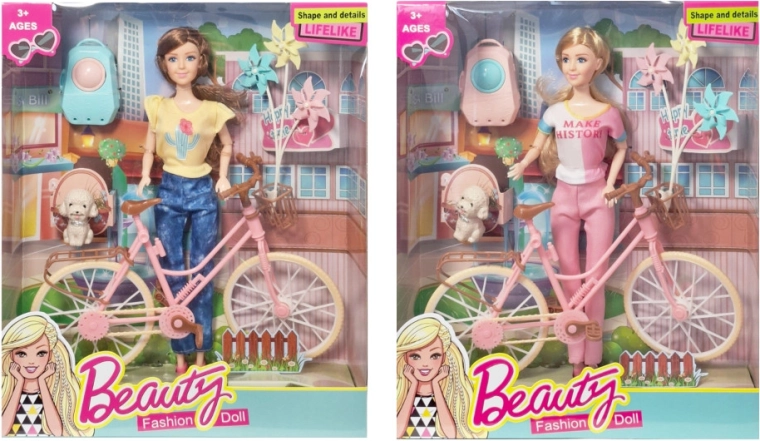 Puppe mit Fahrrad und Zubehör