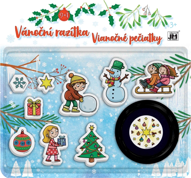 Stempelset Weihnachten für Kinder, 9 Stück mit blauer Stempelkissen