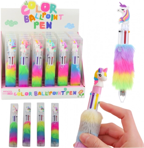 Schul- und Büro-Mehrfarbkugelschreiber mit Einhorn und buntem Fell