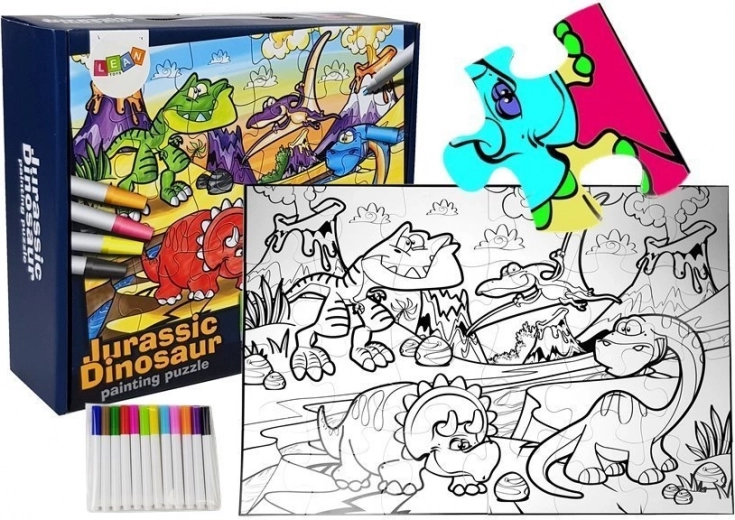 Ausmal-Puzzle Dinosaurier mit Filzstiften