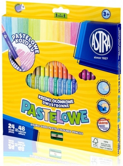 Dreikantige, doppelseitige Buntstifte ASTRA, 24 Stk. (48 Farben), Pastelltöne