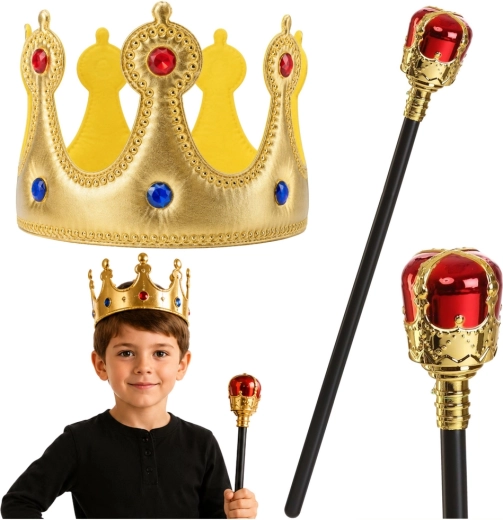 Königliches Kinder-Set – goldene Krone und Zepter