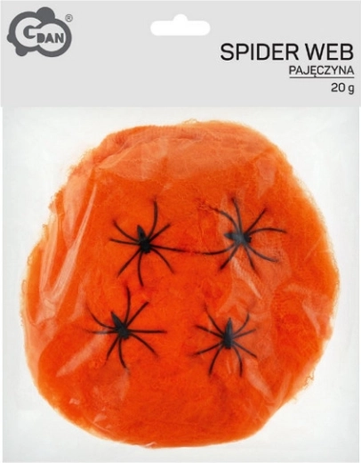 Orangefarbenes Spinnennetz zu Halloween 20 g mit 4 Spinnen