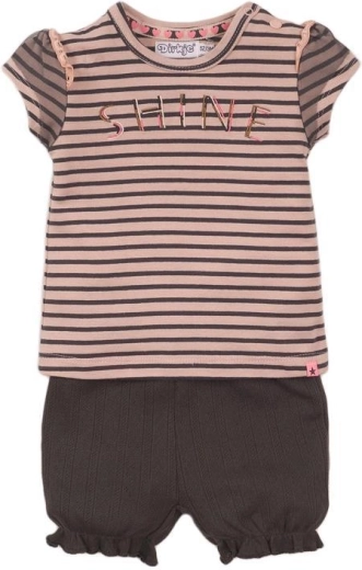 Dirkje Kinder-2-teiliges Set: T-Shirt und Shorts, Smokey Pink Streifen & Smokey Grey