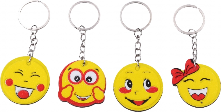 Glitzernder Smiley-Schlüsselanhänger – beidseitiger Anhänger, 4 Varianten