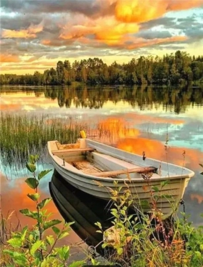 Diamantmalerei Boot auf dem See 30 × 40 cm