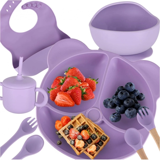 Silikon-Esstischset für Kinder, 8-teilig, lila