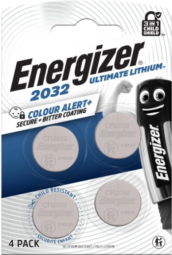 Energizer Ultimate Lithium CR2032 Knopfzellenbatterie 4 Stk mit Color-Alert-Technologie
