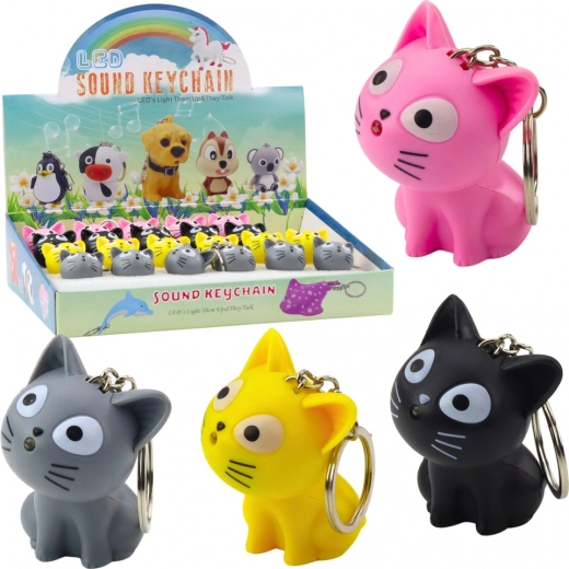 Schlüsselanhänger Kätzchen mit LED-Taschenlampe und Sound, Farbmix