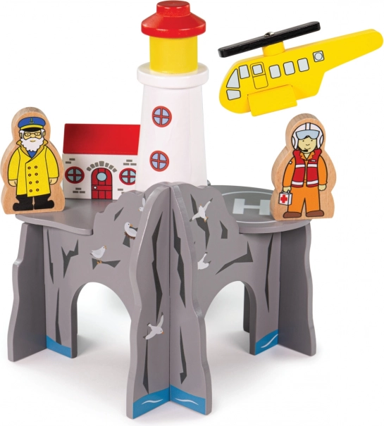 Bigjigs Rail Tunnel mit Leuchtturm und Heliport – Holzset für die Eisenbahnanlage