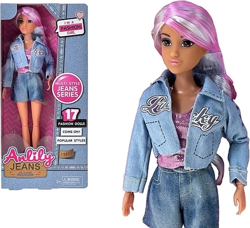 Anlily stylvolle Puppe mit bunten Haaren im Jeans-Outfit