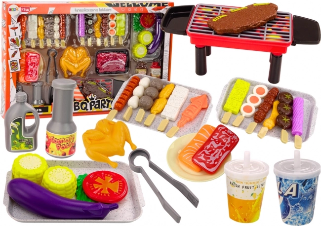 Kinder-Grillset mit Lebensmitteln und Gemüse, BBQ-Party, 37 Teile