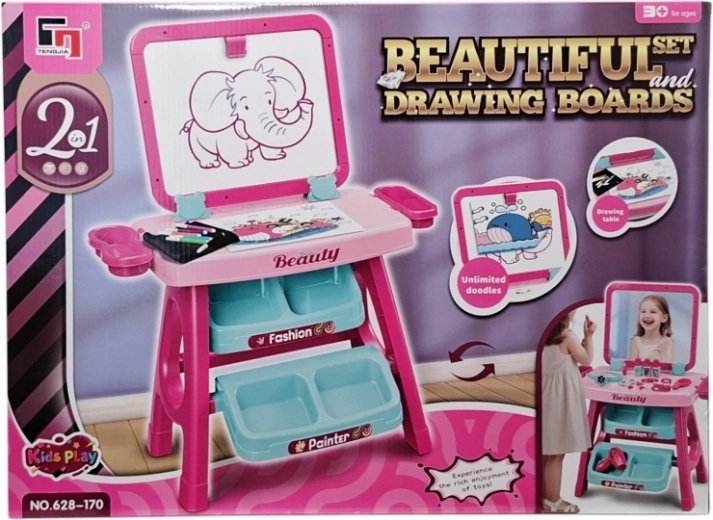 Kinderkosmetiktisch 2-in-1 mit Zeichentafel