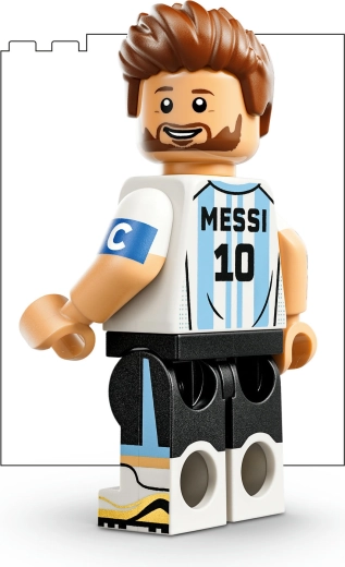Minifigur von Lionel Messi und Fußball-Details