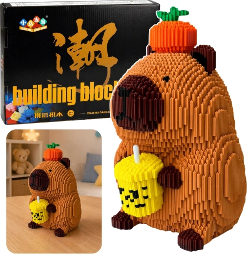 Konstruktions-Mikrobausteine: Capybara mit Shake (Apfel) – 3D-Figur 25 cm, 3900 Teile