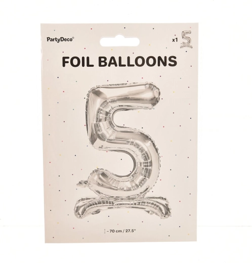 Stehender Folienballon Zahl 5 silber 70 cm