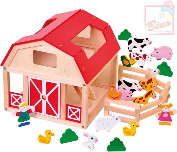 Bino Holzfarm mit Tieren – Spielset