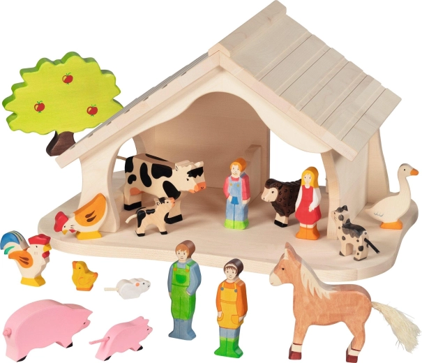 Holzstall und Krippe mit Weihnachtsstern – 1 Stück